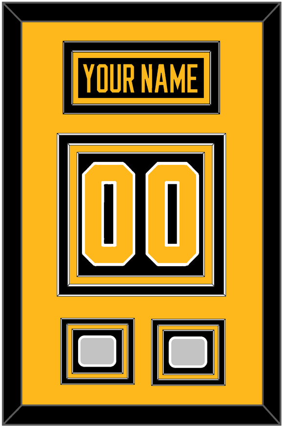 Pittsburgh Nameplate & Number (Back) With 2 Stanley Cup Finals Patches - Road Black (1988-1992) - Triple Mat 3