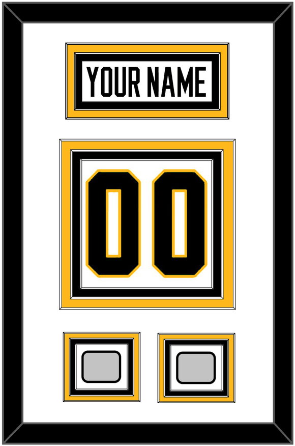 Pittsburgh Nameplate & Number (Back) With 2 Stanley Cup Finals Patches - Road White - Triple Mat 1