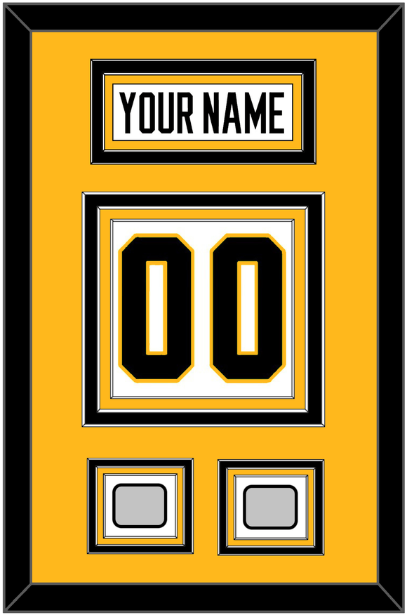 Pittsburgh Nameplate & Number (Back) With 2 Stanley Cup Champions Patches - Road White - Triple Mat 3