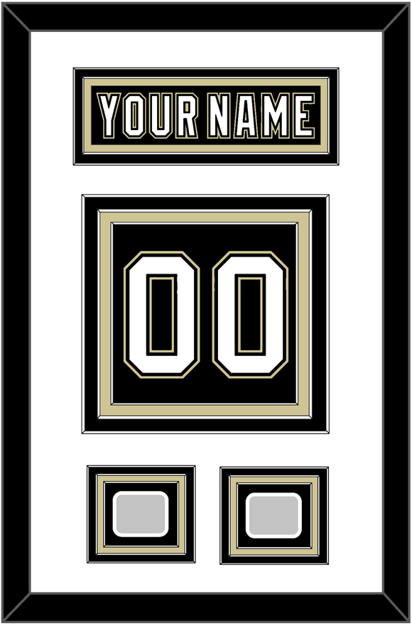 Pittsburgh Nameplate & Number (Back) With 2 Stanley Cup Champions Patches - Home Black (2007-2016) - Triple Mat 1