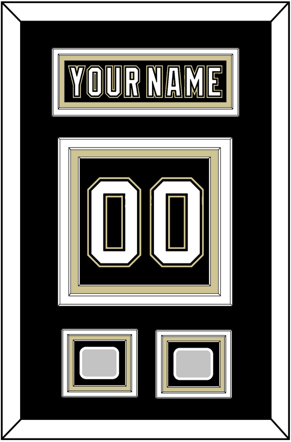 Pittsburgh Nameplate & Number (Back) With 2 Stanley Cup Champions Patches - Home Black (2007-2016) - Triple Mat 2