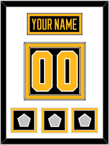 Pittsburgh Nameplate & Number (Back) With 3 Stanley Cup Champions Patches - Home Black - Double Mat 1