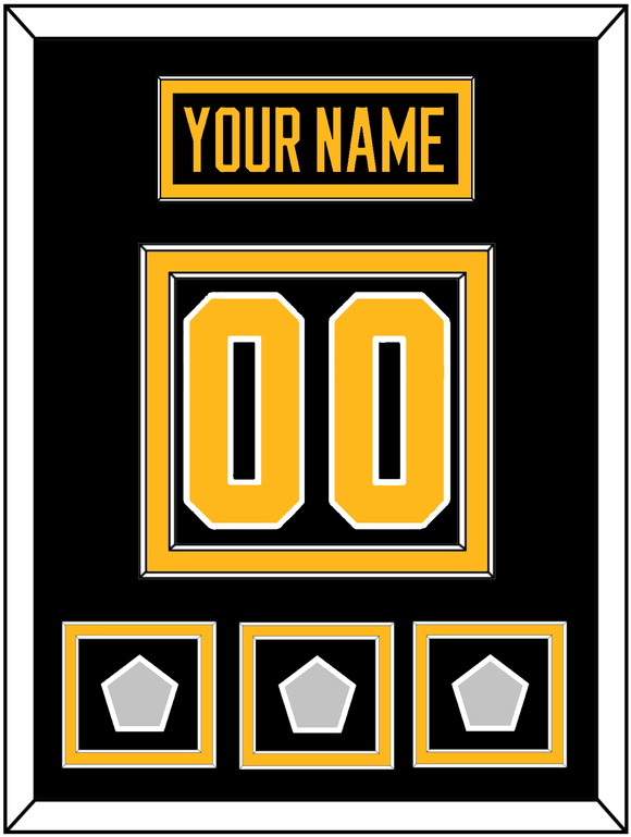 Pittsburgh Nameplate & Number (Back) With 3 Stanley Cup Finals Patches - Home Black - Double Mat 2