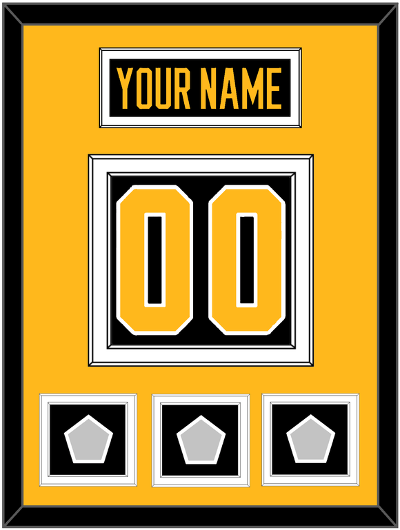 Pittsburgh Nameplate & Number (Back) With 3 Stanley Cup Finals Patches - Home Black - Double Mat 3