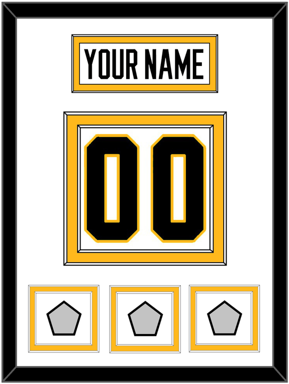 Pittsburgh Nameplate & Number (Back) With 3 Stanley Cup Finals Patches - Road White - Double Mat 1