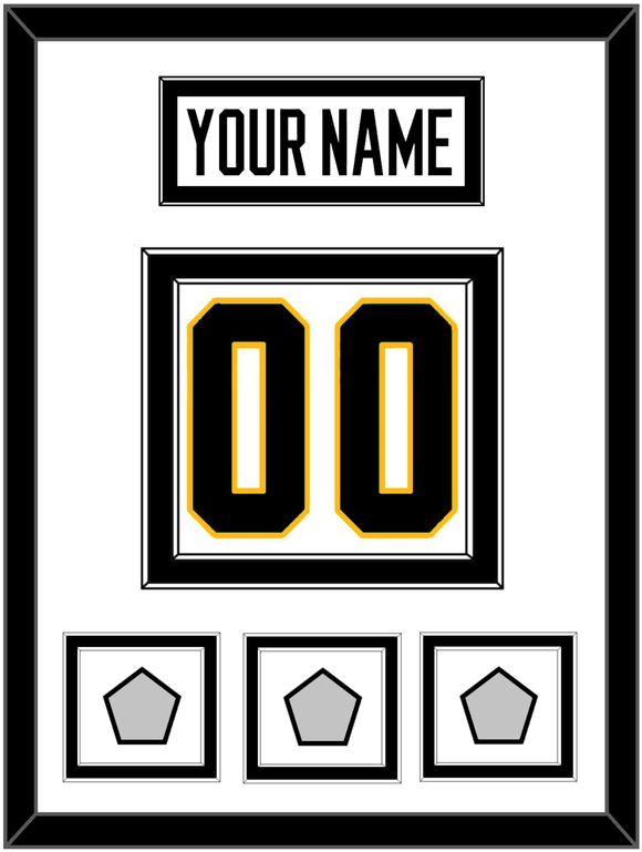 Pittsburgh Nameplate & Number (Back) With 3 Stanley Cup Champions Patches - Road White - Double Mat 2