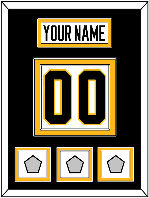 Pittsburgh Nameplate & Number (Back) With 3 Stanley Cup Finals Patches - Road White - Double Mat 3