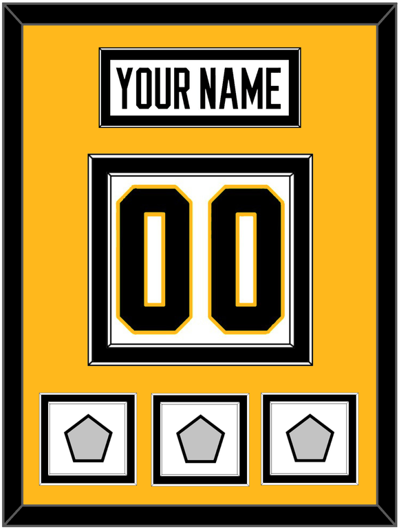 Pittsburgh Nameplate & Number (Back) With 3 Stanley Cup Champions Patches - Road White - Double Mat 4