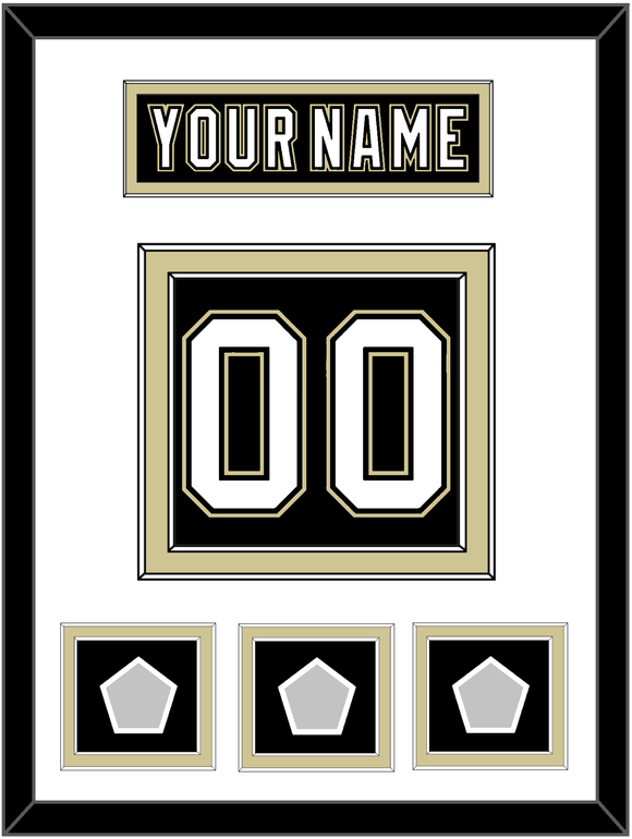 Pittsburgh Nameplate & Number (Back) With 3 Stanley Cup Champions Patches - Home Black (2007-2016) - Double Mat 1