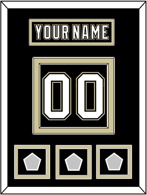 Pittsburgh Nameplate & Number (Back) With 3 Stanley Cup Champions Patches - Home Black (2007-2016) - Double Mat 2