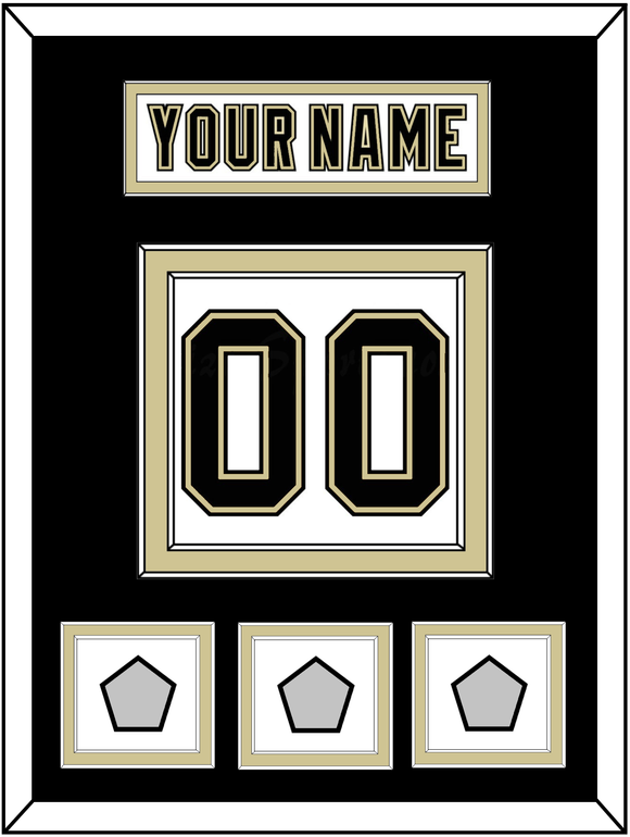 Pittsburgh Nameplate & Number (Back) With 3 Stanley Cup Finals Patches - Road White (2007-2016) - Double Mat 2