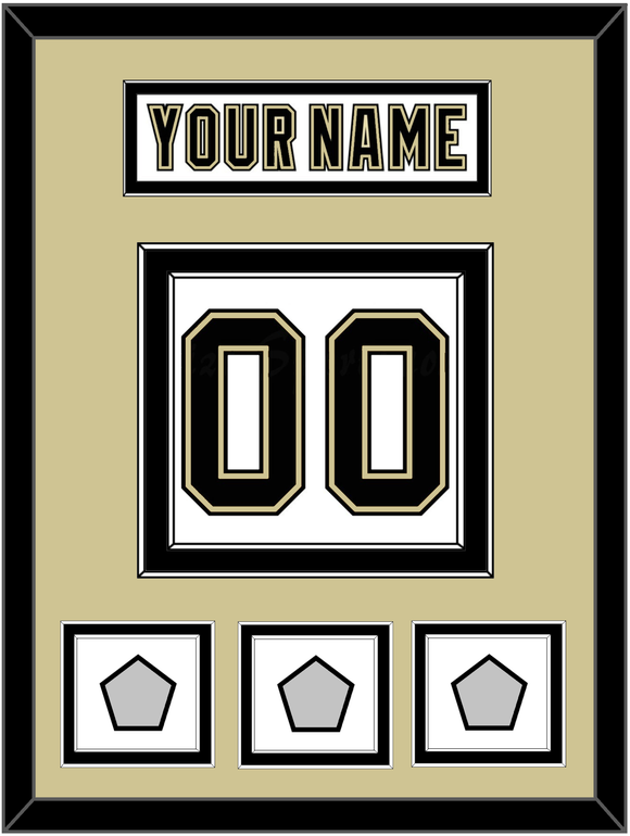 Pittsburgh Nameplate & Number (Back) With 3 Stanley Cup Finals Patches - Road White (2007-2016) - Double Mat 3