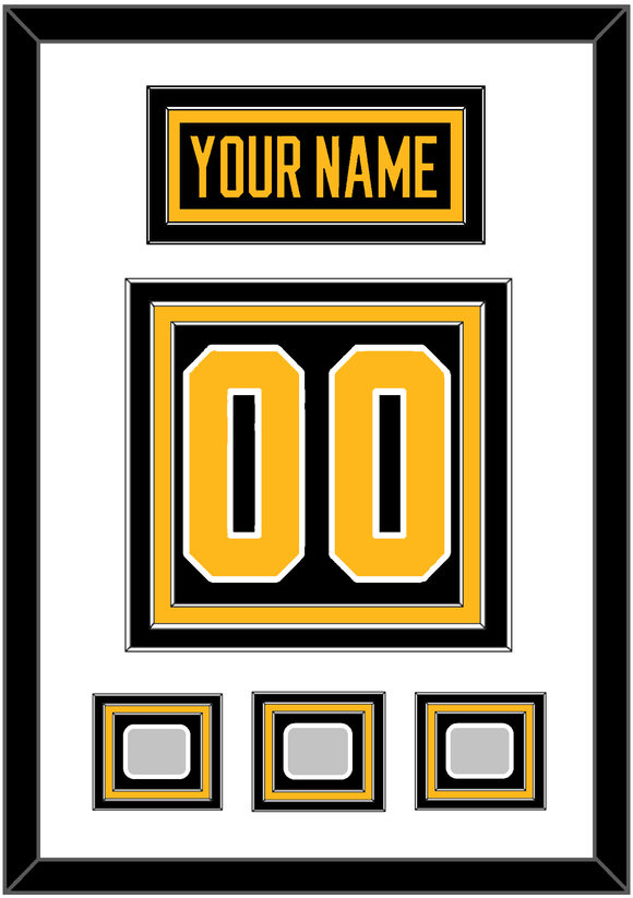 Pittsburgh Nameplate & Number (Back) With 3 Stanley Cup Finals Patches - Home Black - Triple Mat 1