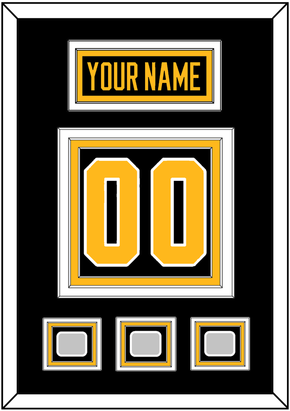 Pittsburgh Nameplate & Number (Back) With 3 Stanley Cup Finals Patches - Home Black - Triple Mat 2