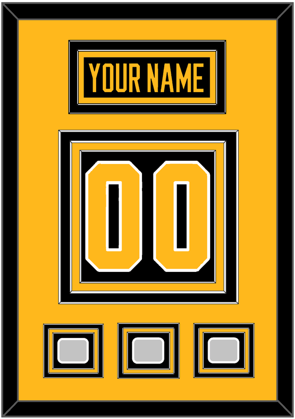 Pittsburgh Nameplate & Number (Back) With 3 Stanley Cup Finals Patches - Home Black - Triple Mat 3