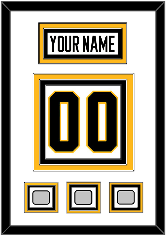 Pittsburgh Nameplate & Number (Back) With 3 Stanley Cup Finals Patches - Road White - Triple Mat 1