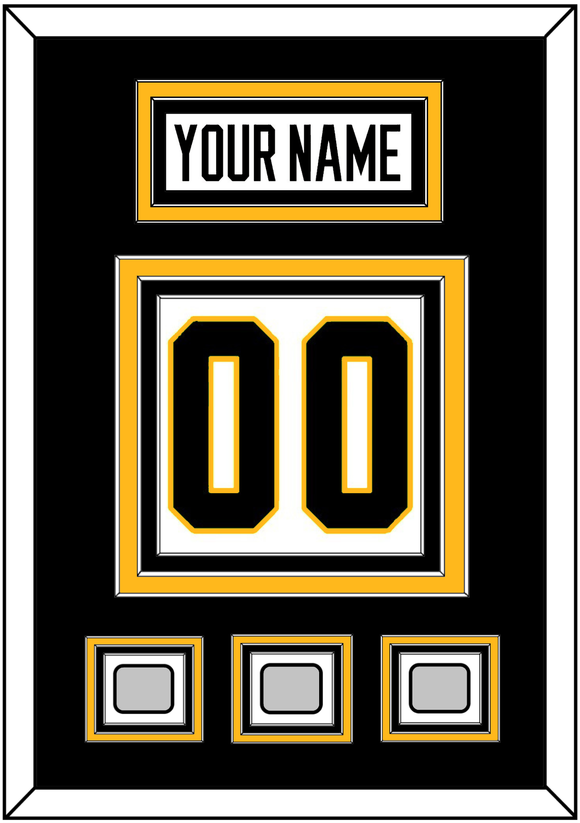 Pittsburgh Nameplate & Number (Back) With 3 Stanley Cup Finals Patches - Road White - Triple Mat 2