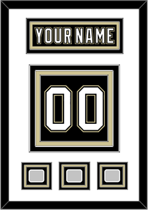 Pittsburgh Nameplate & Number (Back) With 3 Stanley Cup Champions Patches - Home Black (2007-2016) - Triple Mat 1