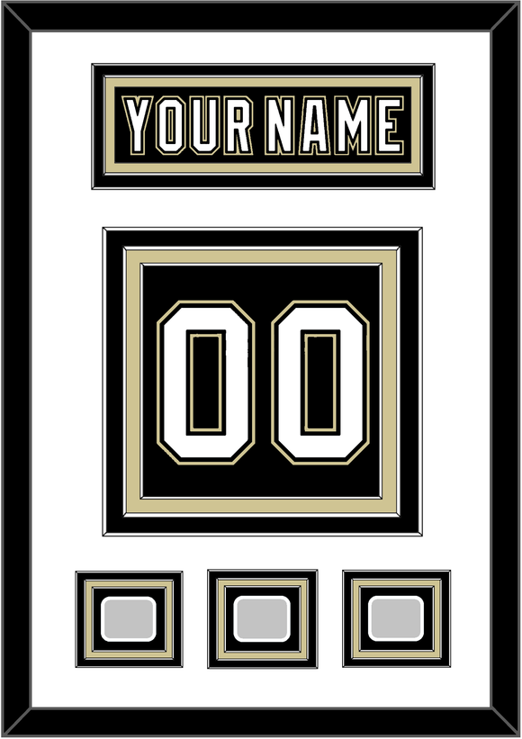 Pittsburgh Nameplate & Number (Back) With 3 Stanley Cup Champions Patches - Home Black (2007-2016) - Triple Mat 1