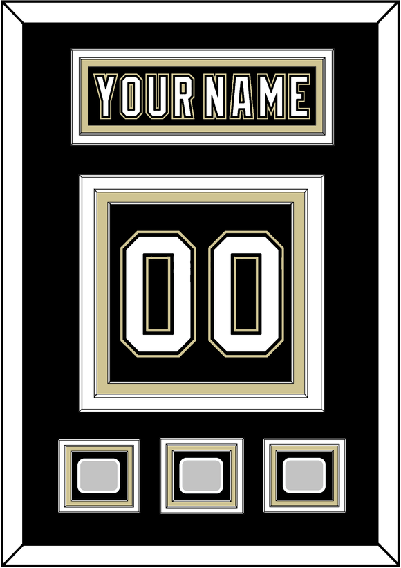 Pittsburgh Nameplate & Number (Back) With 3 Stanley Cup Champions Patches - Home Black (2007-2016) - Triple Mat 2