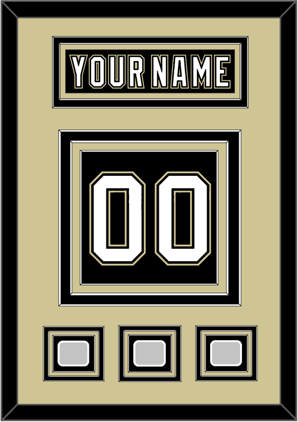 Pittsburgh Nameplate & Number (Back) With 3 Stanley Cup Finals Patches - Home Black (2007-2016) - Triple Mat 3