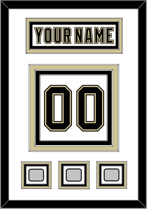 Pittsburgh Nameplate & Number (Back) With 3 Stanley Cup Champions Patches - Road White (2007-2016) - Triple Mat 1