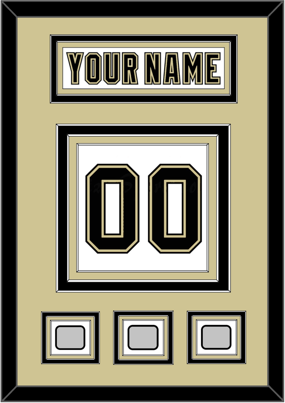 Pittsburgh Nameplate & Number (Back) With 3 Stanley Cup Champions Patches - Road White (2007-2016) - Triple Mat 3