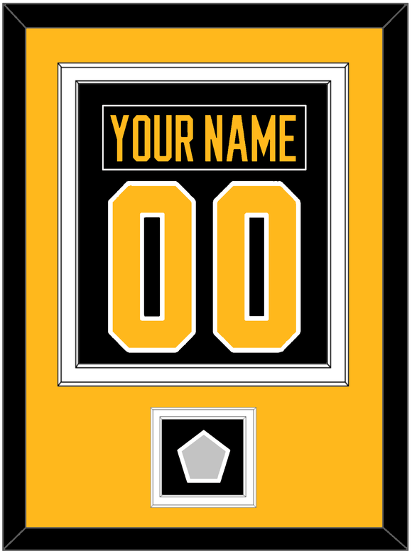 Pittsburgh Nameplate & Number (Back) Combined, With A Stanley Cup Champions Patch - Road Black (1988-1992) - Double Mat 3