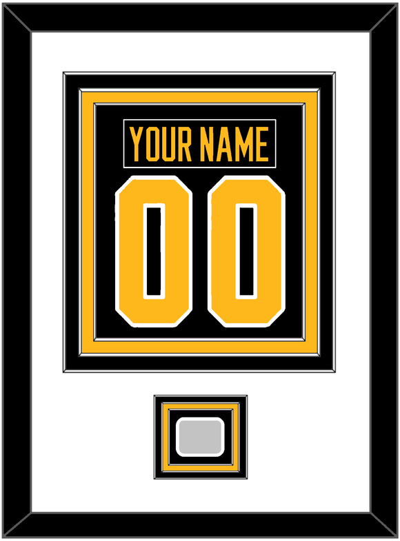 Pittsburgh Nameplate & Number (Back) Combined, With A Stanley Cup Champions Patch - Road Black (1988-1992) - Triple Mat 1