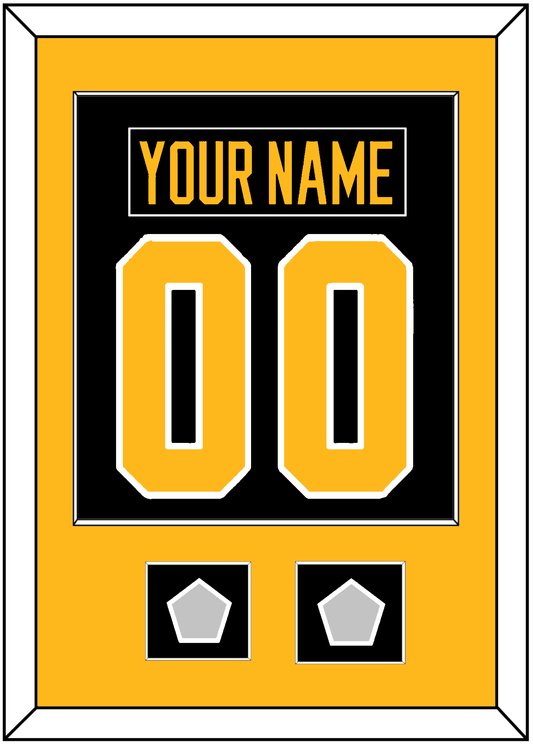 Pittsburgh Nameplate & Number (Back) Combined, With 2 Stanley Cup Champions Patches - Home Black - Essential Tier 2