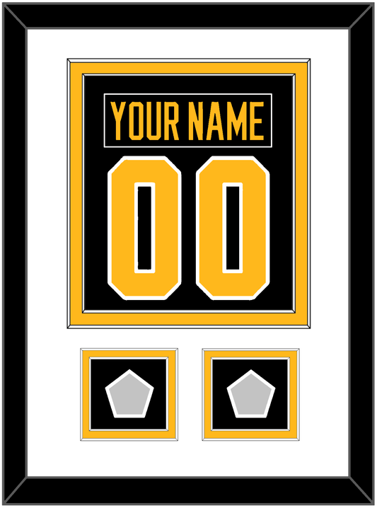 Pittsburgh Nameplate & Number (Back) Combined, With 2 Stanley Cup Champions Patches - Road Black (1988-1992) - Signature Tier 1