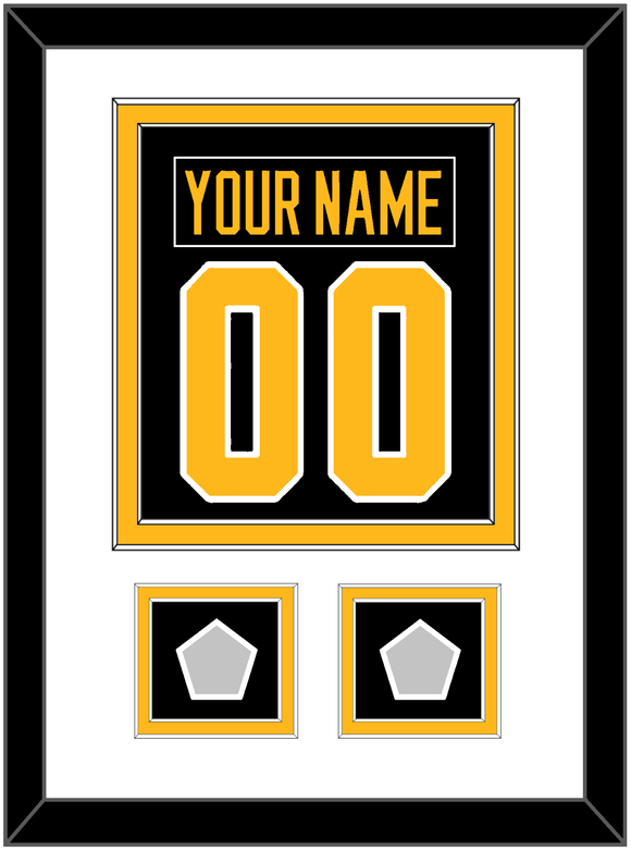 Pittsburgh Nameplate & Number (Back) Combined, With 2 Stanley Cup Champions Patches - Home Black - Double Mat 1