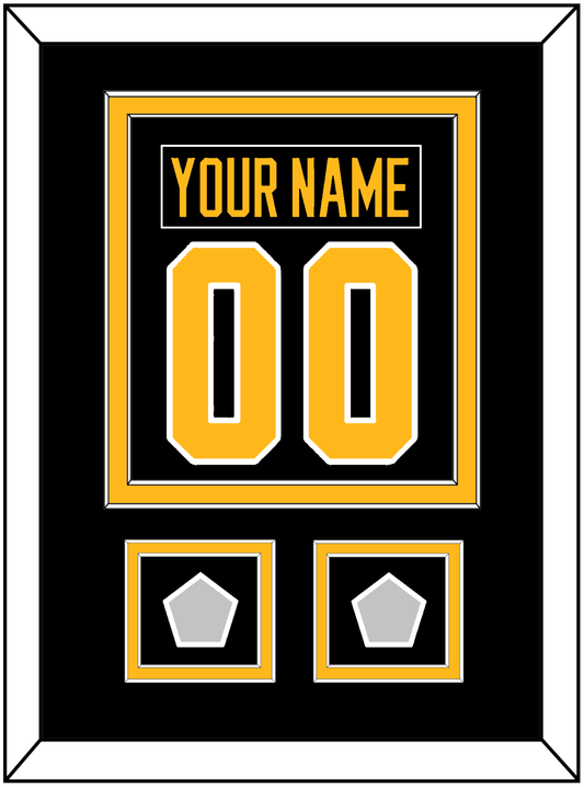 Pittsburgh Nameplate & Number (Back) Combined, With 2 Stanley Cup Champions Patches - Home Black - Signature Tier 2