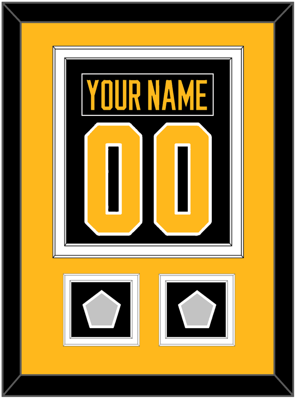 Pittsburgh Nameplate & Number (Back) Combined, With 2 Stanley Cup Champions Patches - Road Black (1988-1992) - Double Mat 3