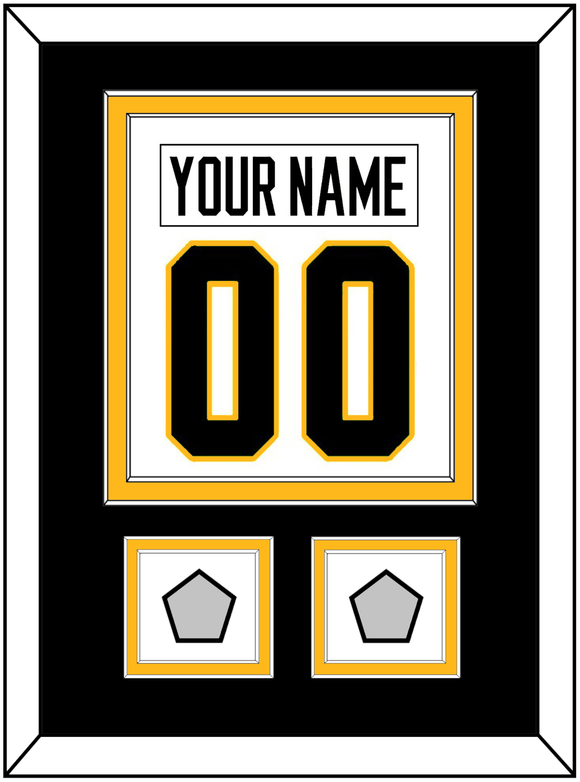 Pittsburgh Nameplate & Number (Back) Combined, With 2 Stanley Cup Champions Patches - Home White (1988-1992) - Double Mat 3