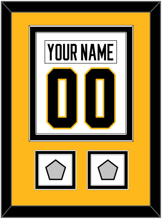 Pittsburgh Nameplate & Number (Back) Combined, With 2 Stanley Cup Champions Patches - Road White - Signature Tier 4