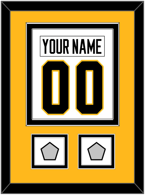 Pittsburgh Nameplate & Number (Back) Combined, With 2 Stanley Cup Champions Patches - Road White - Double Mat 4