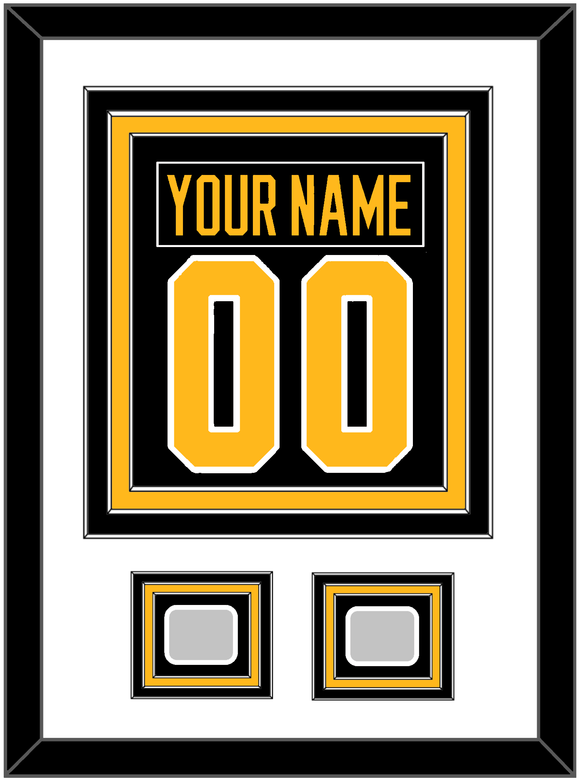 Pittsburgh Nameplate & Number (Back) Combined, With 2 Stanley Cup Champions Patches - Home Black - Triple Mat 1