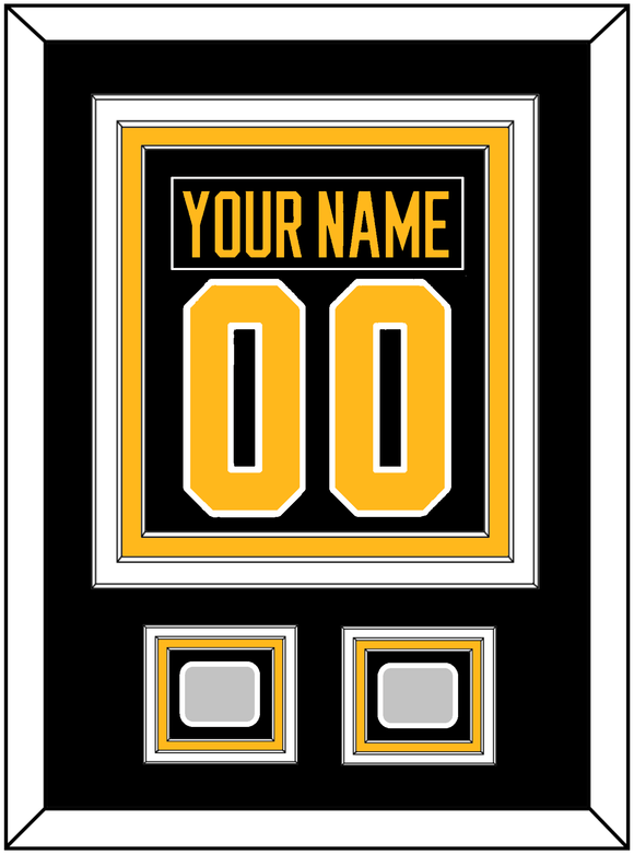 Pittsburgh Nameplate & Number (Back) Combined, With 2 Stanley Cup Champions Patches - Road Black (1988-1992) - Triple Mat 2