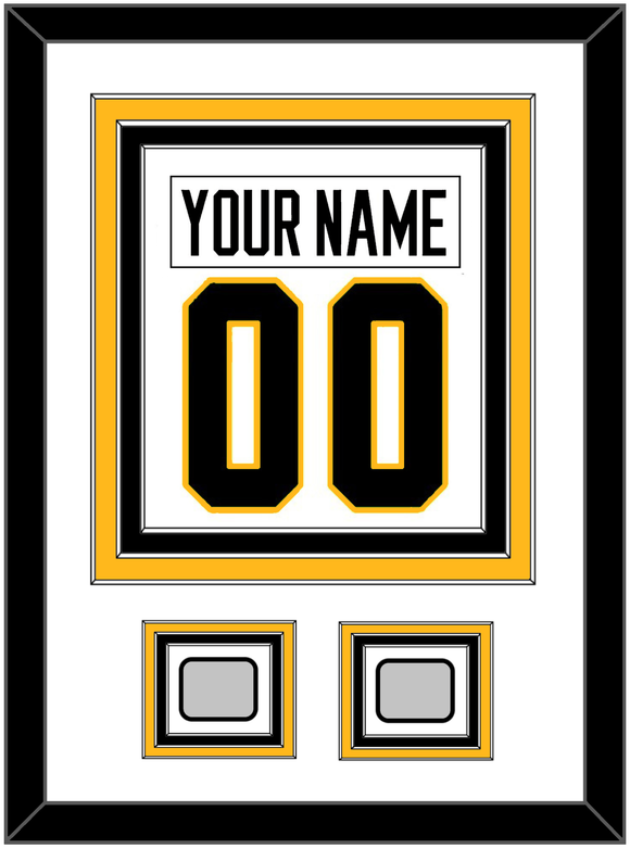 Pittsburgh Nameplate & Number (Back) Combined, With 2 Stanley Cup Champions Patches - Road White - Triple Mat 1