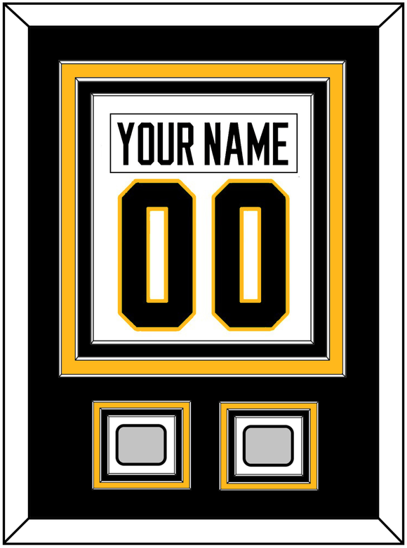 Pittsburgh Nameplate & Number (Back) Combined, With 2 Stanley Cup Champions Patches - Home White (1988-1992) - Triple Mat 2