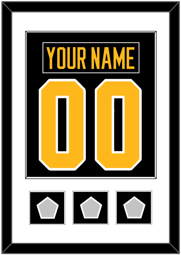 Pittsburgh Nameplate & Number (Back) Combined, With 3 Stanley Cup Finals Patches - Home Black - Single Mat 1