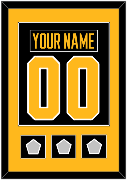 Pittsburgh Nameplate & Number (Back) Combined, With 3 Stanley Cup Champions Patches - Home Black - Essential Tier 2