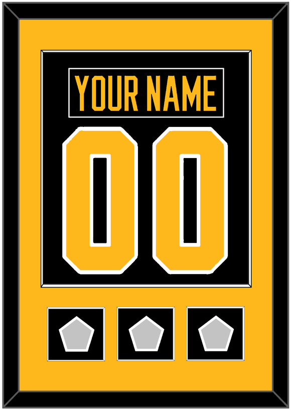 Pittsburgh Nameplate & Number (Back) Combined, With 3 Stanley Cup Champions Patches - Home Black - Single Mat 2