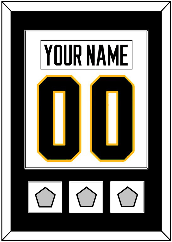 Pittsburgh Nameplate & Number (Back) Combined, With 3 Stanley Cup Finals Patches - Road White - Single Mat 1