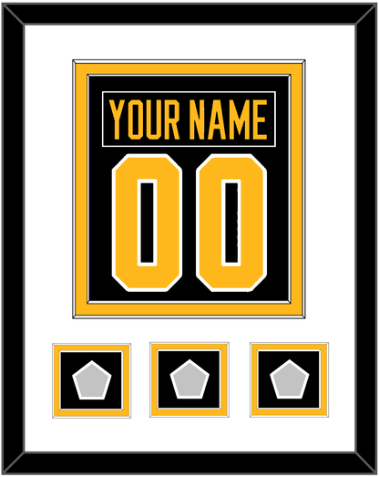 Pittsburgh Nameplate & Number (Back) Combined, With 3 Stanley Cup Champions Patches - Home Black - Signature Tier 1