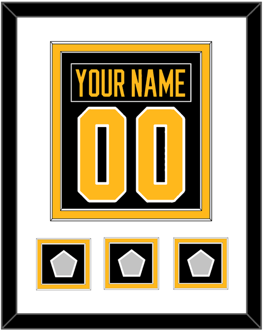 Pittsburgh Nameplate & Number (Back) Combined, With 3 Stanley Cup Champions Patches - Home Black - Signature Tier 1