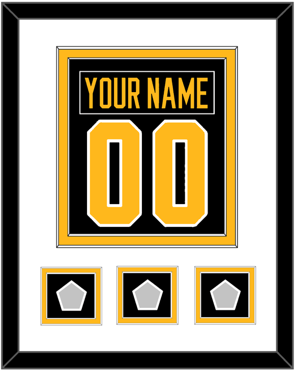 Pittsburgh Nameplate & Number (Back) Combined, With 3 Stanley Cup Champions Patches - Home Black - Double Mat 1