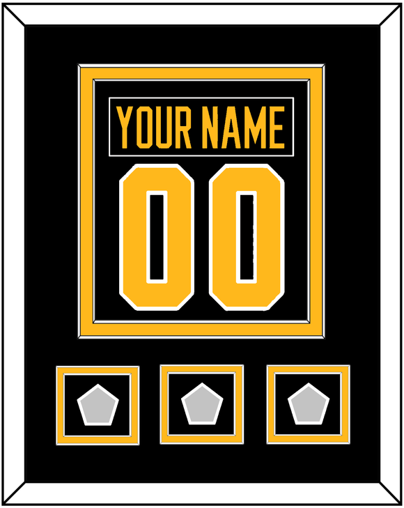 Pittsburgh Nameplate & Number (Back) Combined, With 3 Stanley Cup Finals Patches - Home Black - Double Mat 2