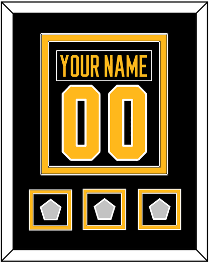 Pittsburgh Nameplate & Number (Back) Combined, With 3 Stanley Cup Champions Patches - Home Black - Signature Tier 2